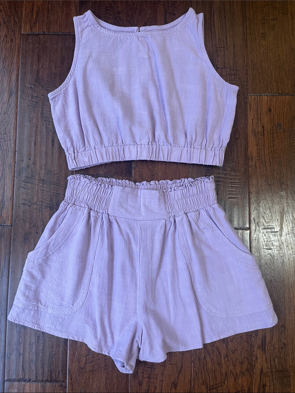 Lilac Two-Piece Crop Top & High-Waist Shorts Set